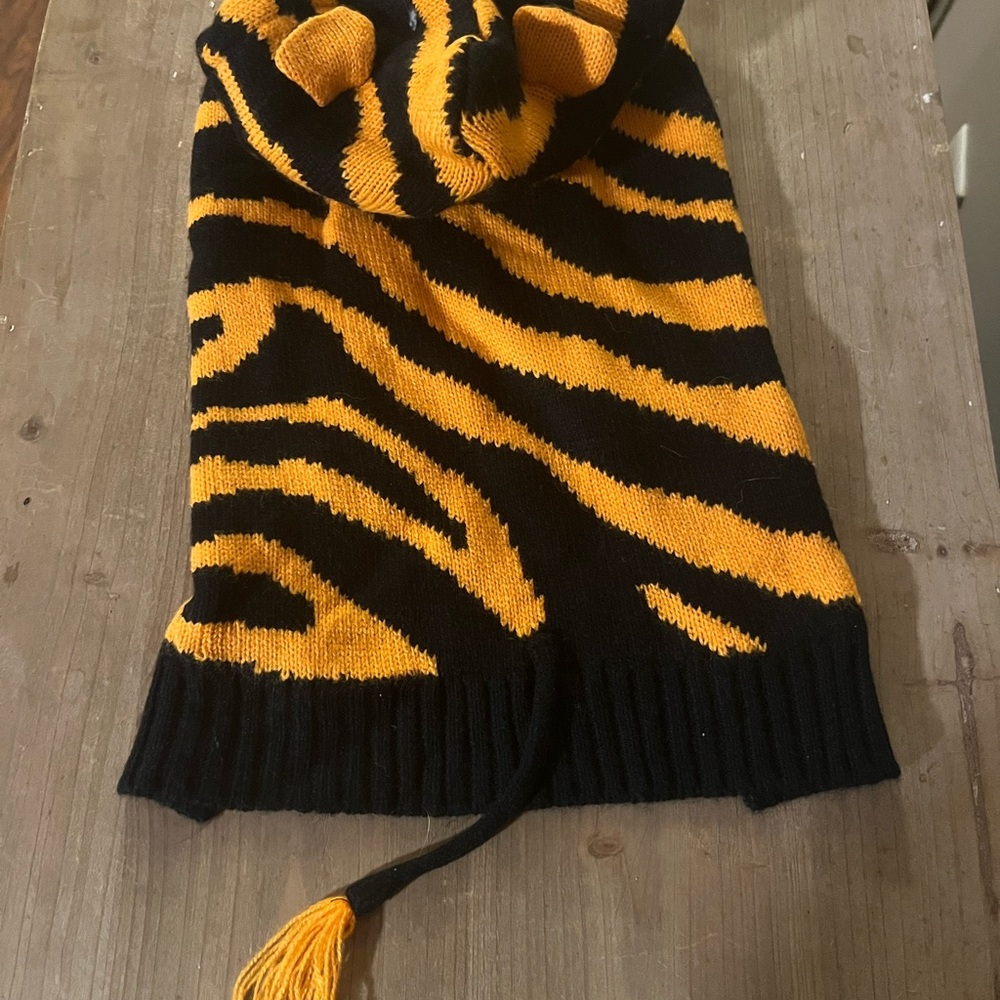 Black & Yellow Tiger Stripe Knit Dog Hoodie